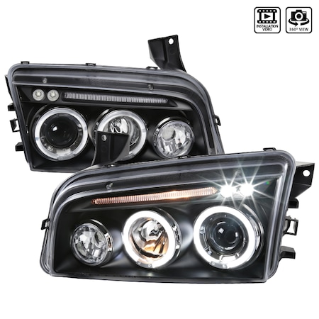 Spec-D Tuning 05-10 Dodge Charger Halo LED Projector Black LHP-CHG05JM-TM